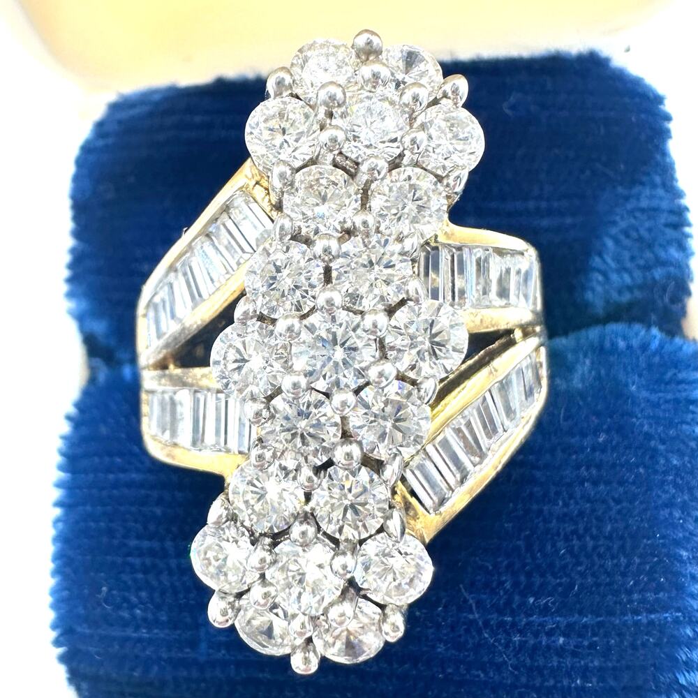 SJD 925 sterling silver gold vermeil cubic zirconia cocktail cluster ring size 7